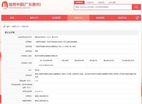 惠州市和居物业管理服务被罚款6800元
